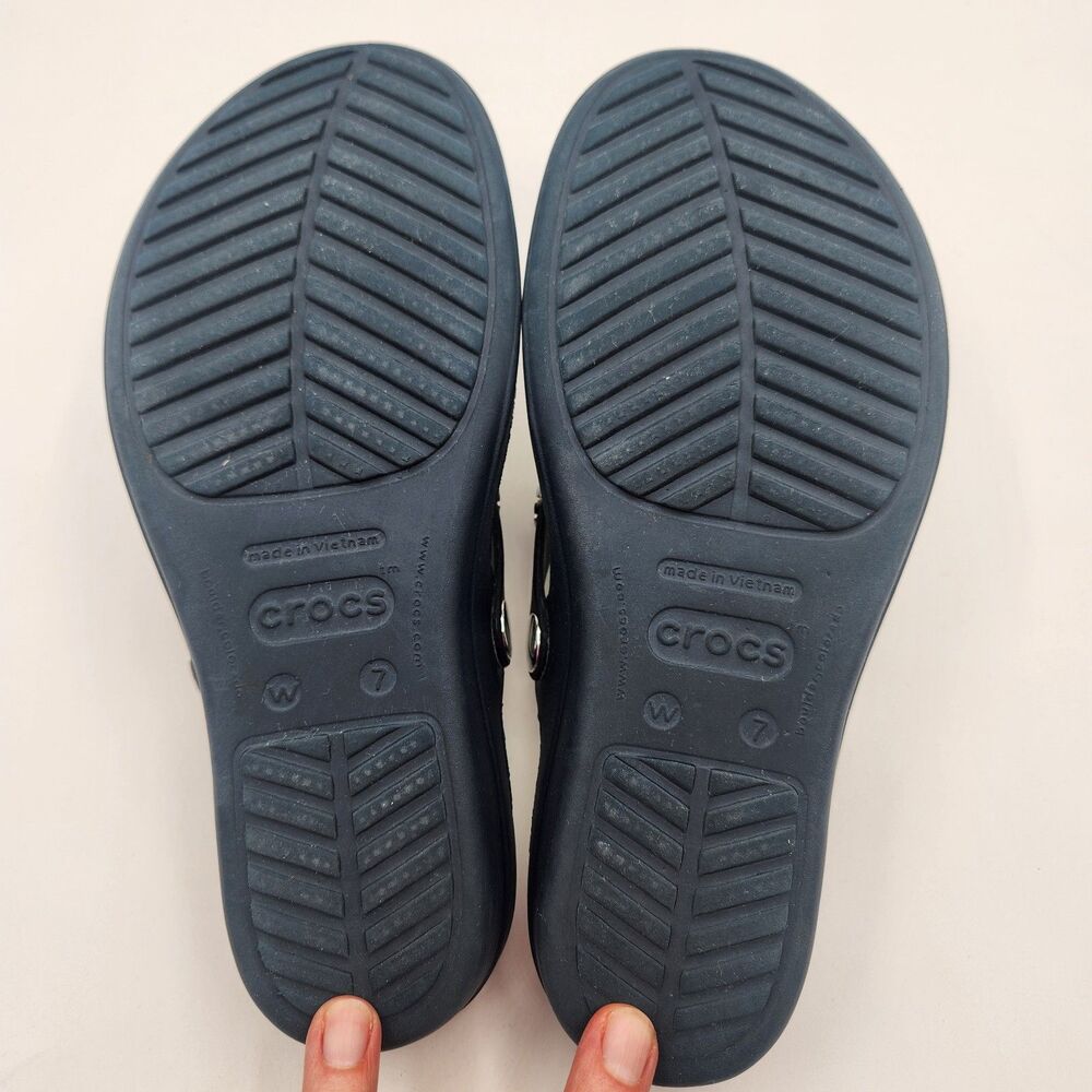 Crocs Sandals Blue Gray Sanrah Diamante Wedge Womens Size 7 Dual Comfort Mosaic - Picture 9 of 12